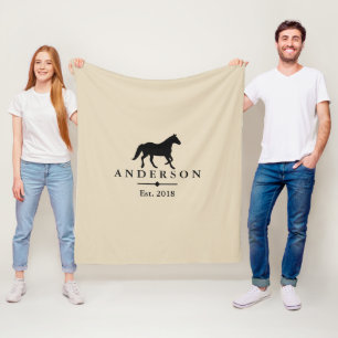 Black Horse Silhouette & Taupe   Personalized Fleece Blanket