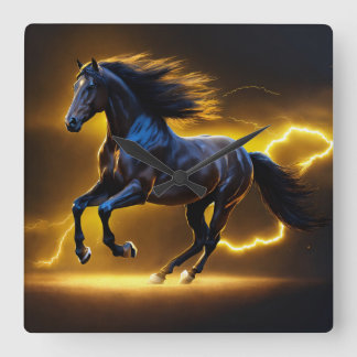 Black horse square wall clock