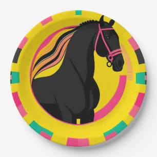 Black Horse Stylized Illustration Paper Plate
