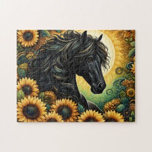 Black Horse Sunflowers Jigsaw Puzzle