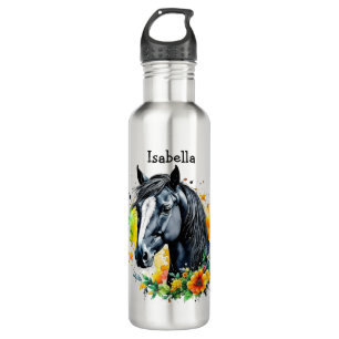 Black Horse Surrounded by Flowers Personalized  710 Ml Water Bottle