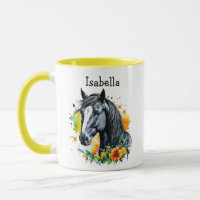 Black Horse Surrounded by Flowers Personalized
