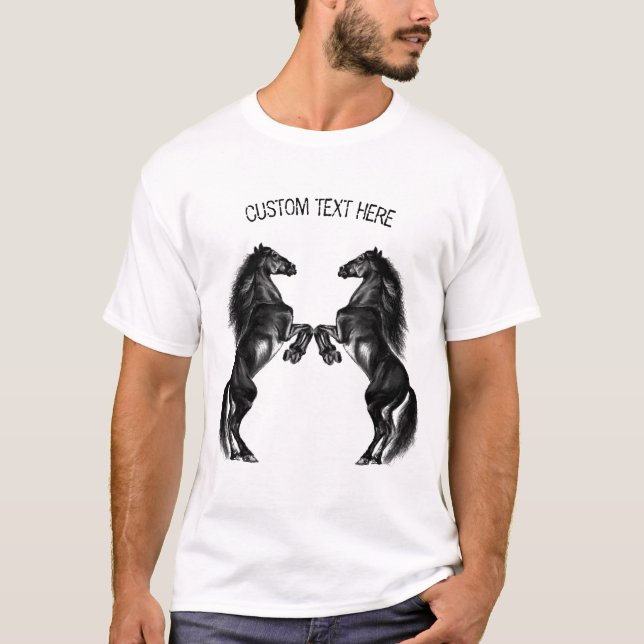 Black Horse T-Shirt with Custom Text (Front)