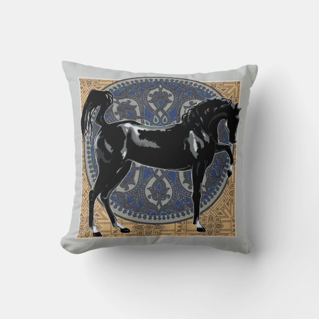 Black Horse Throw Pillow (Front)