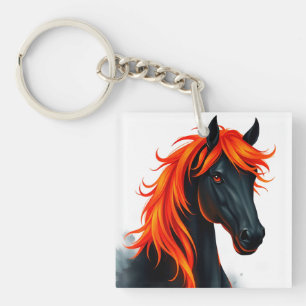 Black Horse With Fiery Red Mane Keychain
