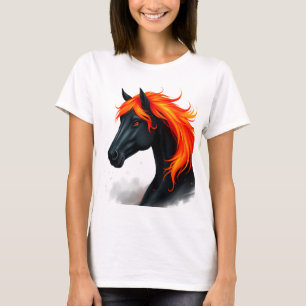 Black Horse With Fiery Red Mane T-Shirt
