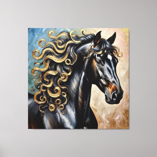Black Horse With Gold Highlights Canvas Print (Front)