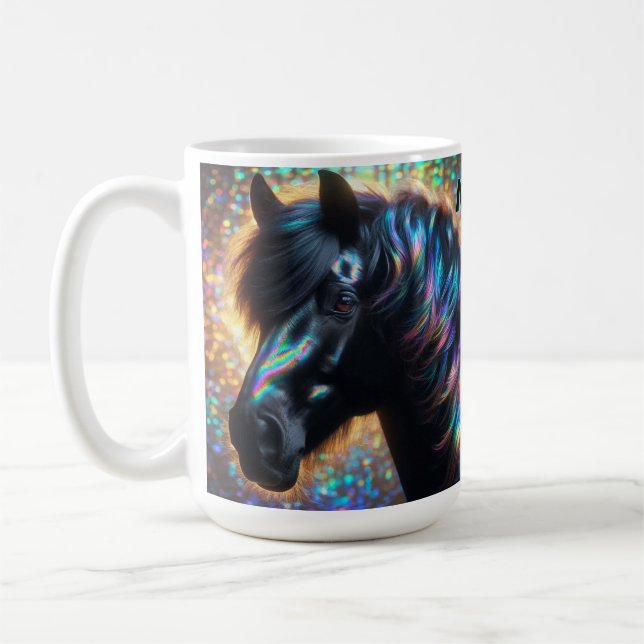 Black Horse with Iridescent Mane Coffee Mug (Left)