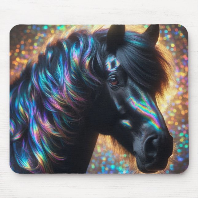 Black Horse with Iridescent Mane  Mouse Pad (Front)