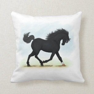 Black Horse with Star & Sock (Black Beauty) Throw Pillow