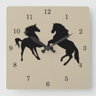 Black Horses - Choose / Add Your Text / Colour Square Wall Clock