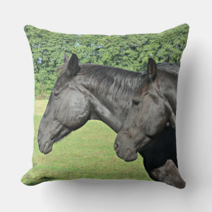 Black Horses in Peaceful Pasture Throw Pillow