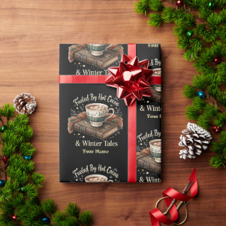 Black Hot Cocoa Winter Tales Pattern Wrapping Paper