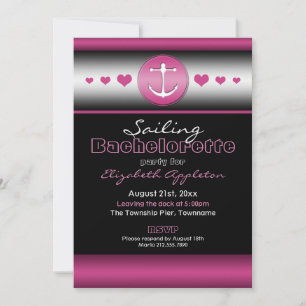 Black & Hot Fuchsia Nautical Bachelorette Party Invitation