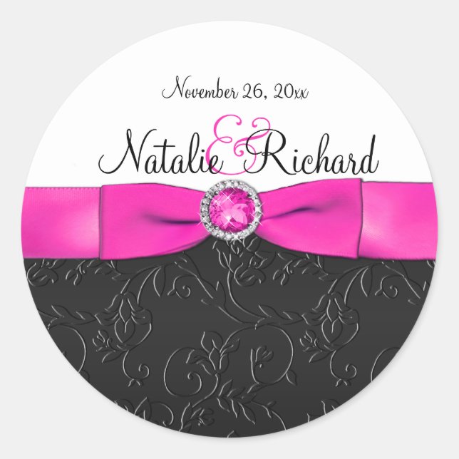 Black, Hot Pink, and White 1.5" Round Sticker (Front)