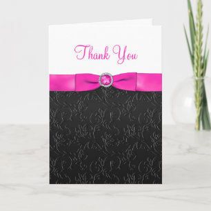 Black, Hot Pink and White Thank You Card