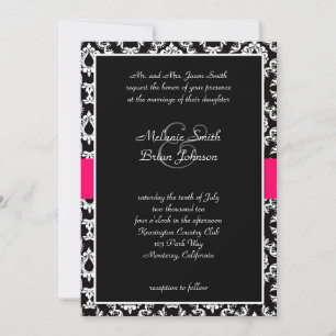 Black & Hot Pink Damask Invitation