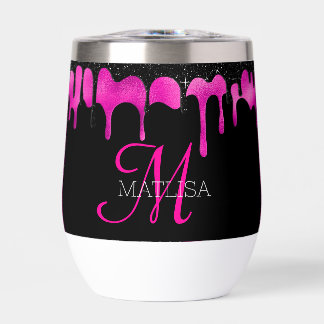 Black Hot Pink Dripping Glitter Monogram Name
