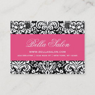 Black & Hot Pink Elegant Floral Damask Business Card