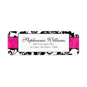 Black/Hot Pink Floral Damask Wedding Address Label