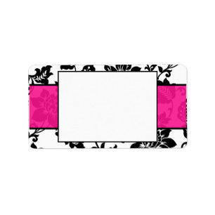 Black/Hot Pink Floral Damask Wedding Mailing Label