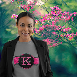 Black Hot Pink Grey Waves Girly Glam Monogram Name T-Shirt
