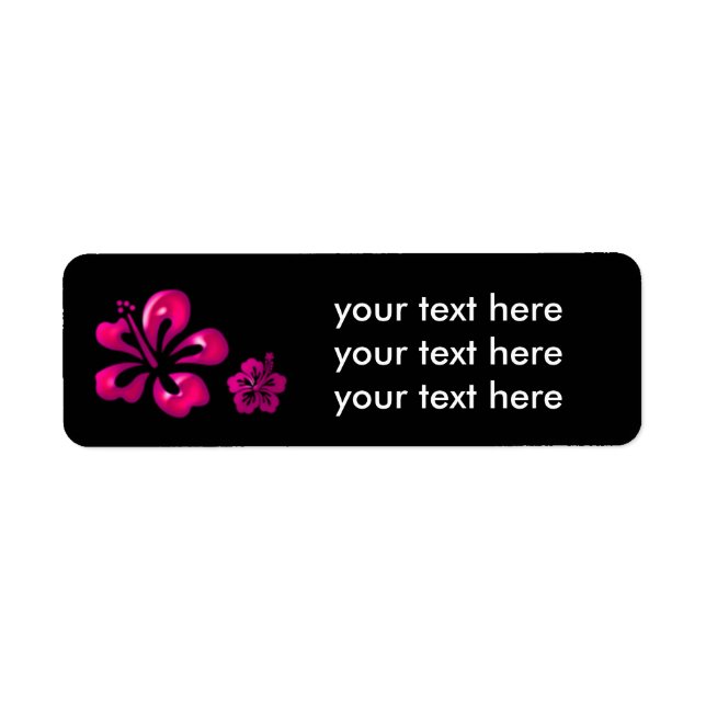 Black & Hot Pink Hibiscus Floral Address Labels (Front)