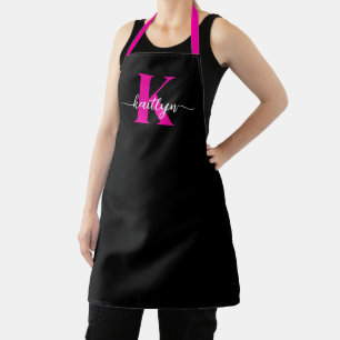 Black Hot Pink Monogram Apron
