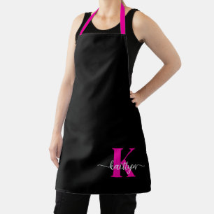 Black Hot Pink Monogram Apron