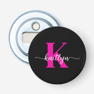 Black Hot Pink Monogram Bottle Opener