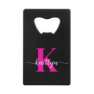 Black Hot Pink Monogram Credit Card Bottle Opener