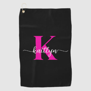 Black Hot Pink Monogram Golf Towel