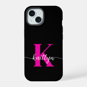 Black Hot Pink Monogram iPhone 15 Case