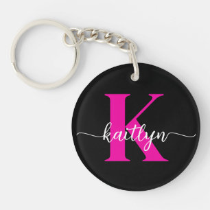 Black Hot Pink Monogram Keychain