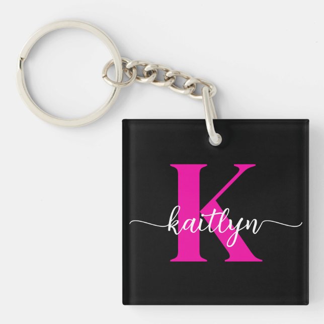 Black Hot Pink Monogram Keychain (Front)
