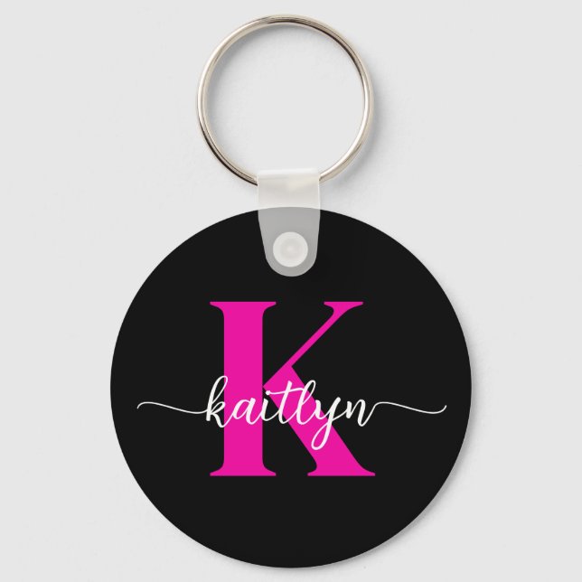Black Hot Pink Monogram Keychain (Front)