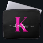 Black Hot Pink Monogram Laptop Sleeve<br><div class="desc">This simple,  elegant 15" black laptop sleeve with your first name in a trendy script font in white and your first initial in a modern cap font in hot pink is perfect for you.  It's stylish and trendy and yet very classic. It's unique - like you!</div>