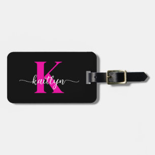 Black Hot Pink Monogram Luggage Tag