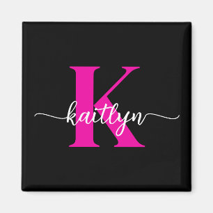 Black Hot Pink Monogram Magnet