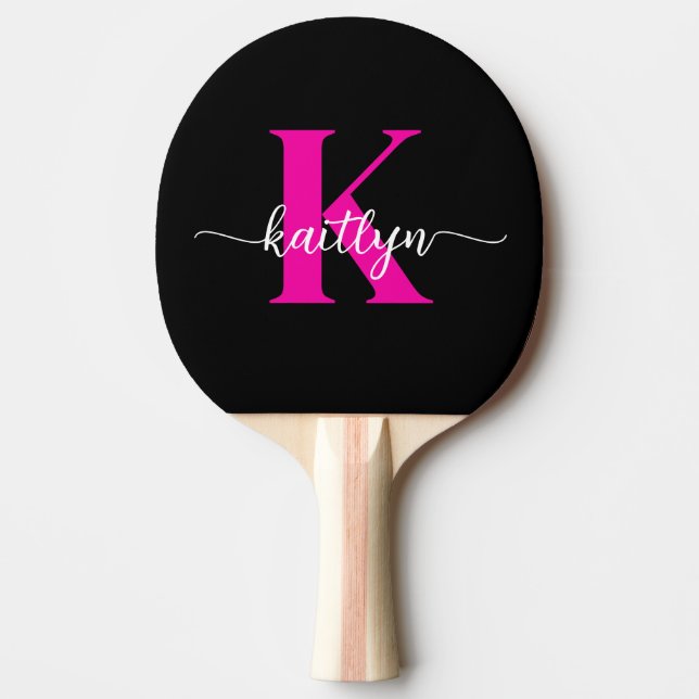 Black Hot Pink Monogram Ping Pong Paddle (Front)