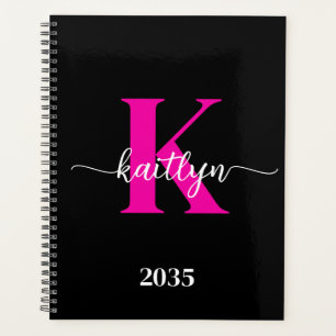 Black Hot Pink Monogram Planner