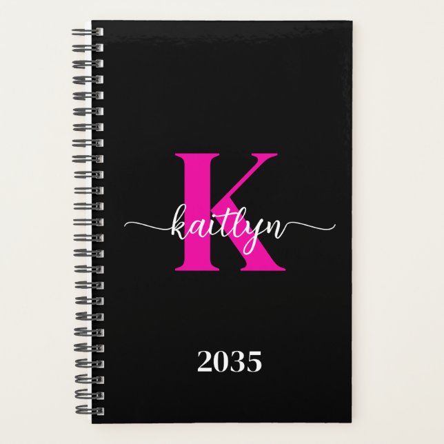 Black Hot Pink Monogram Planner (Front)