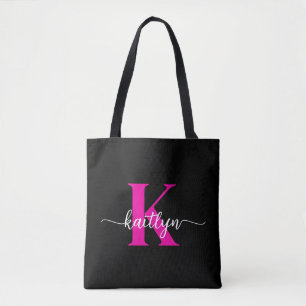 Black Hot Pink Monogram Tote Bag