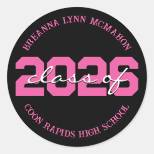 Black & Hot Pink Personalized Graduation Stickers
