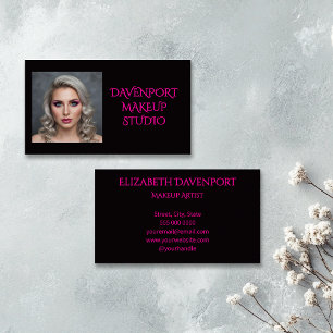 Black Hot Pink Photo Makeup Business Card