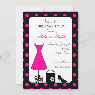 black & hot pink polka dot bachelorette party invitation