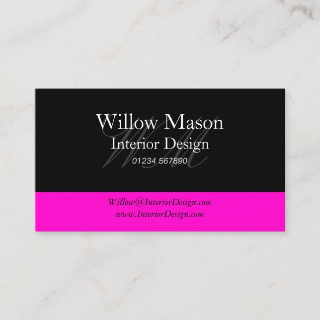 Black & Hot Pink Professional Business Card (Front)