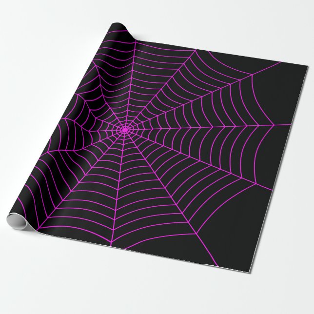 Black hot pink spider web Halloween pattern Wrapping Paper (Unrolled)
