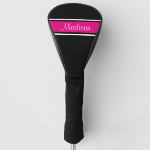 Black Hot Pink Stripe Script Name Monogram Golf Head Cover