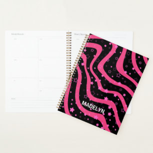 Black &Hot Pink Stripes And Stars Personalized Planner